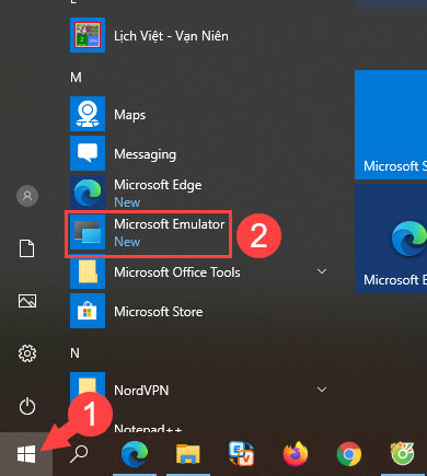 Chọn Microsoft Emulator
