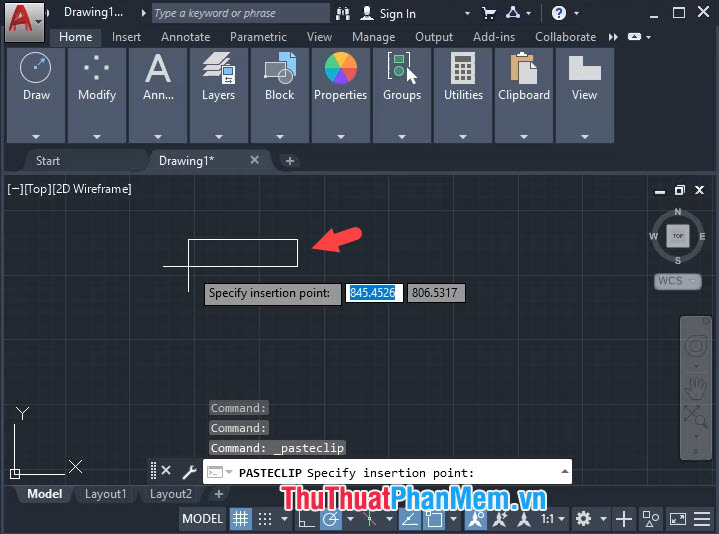 Click chuột trái và tạo một vùng bảng để chèn dữ liệu từ Excel