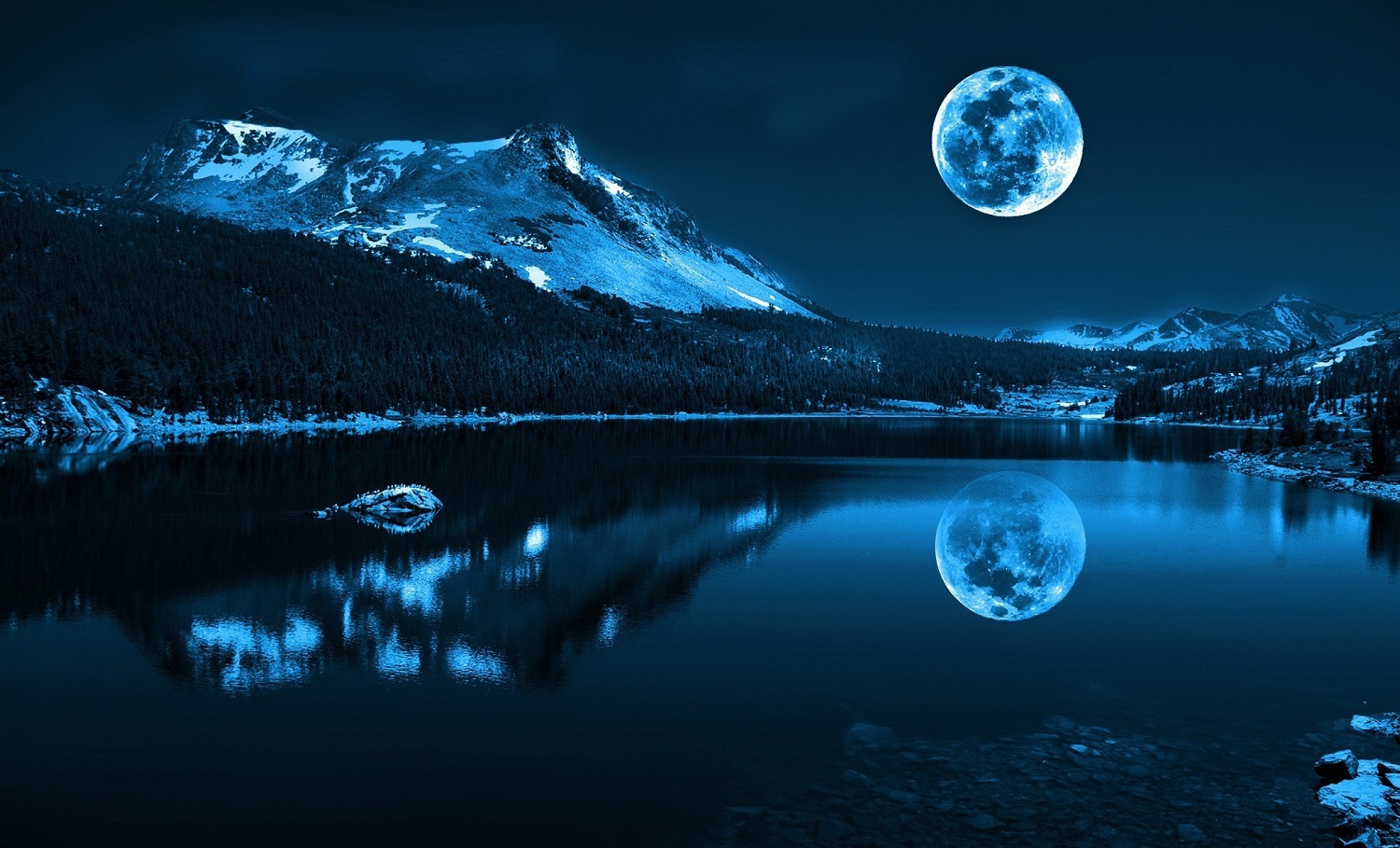 Hình ảnh siêu trăng trên mặt hồ xanh