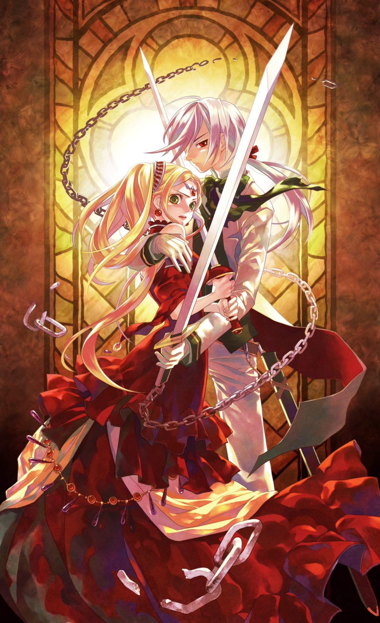 Tranh anime cô công chúa và kỵ sĩ cầm kiếm