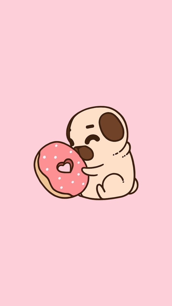 Tranh vẽ chú cho Pug ôm donut cực kỳ cute