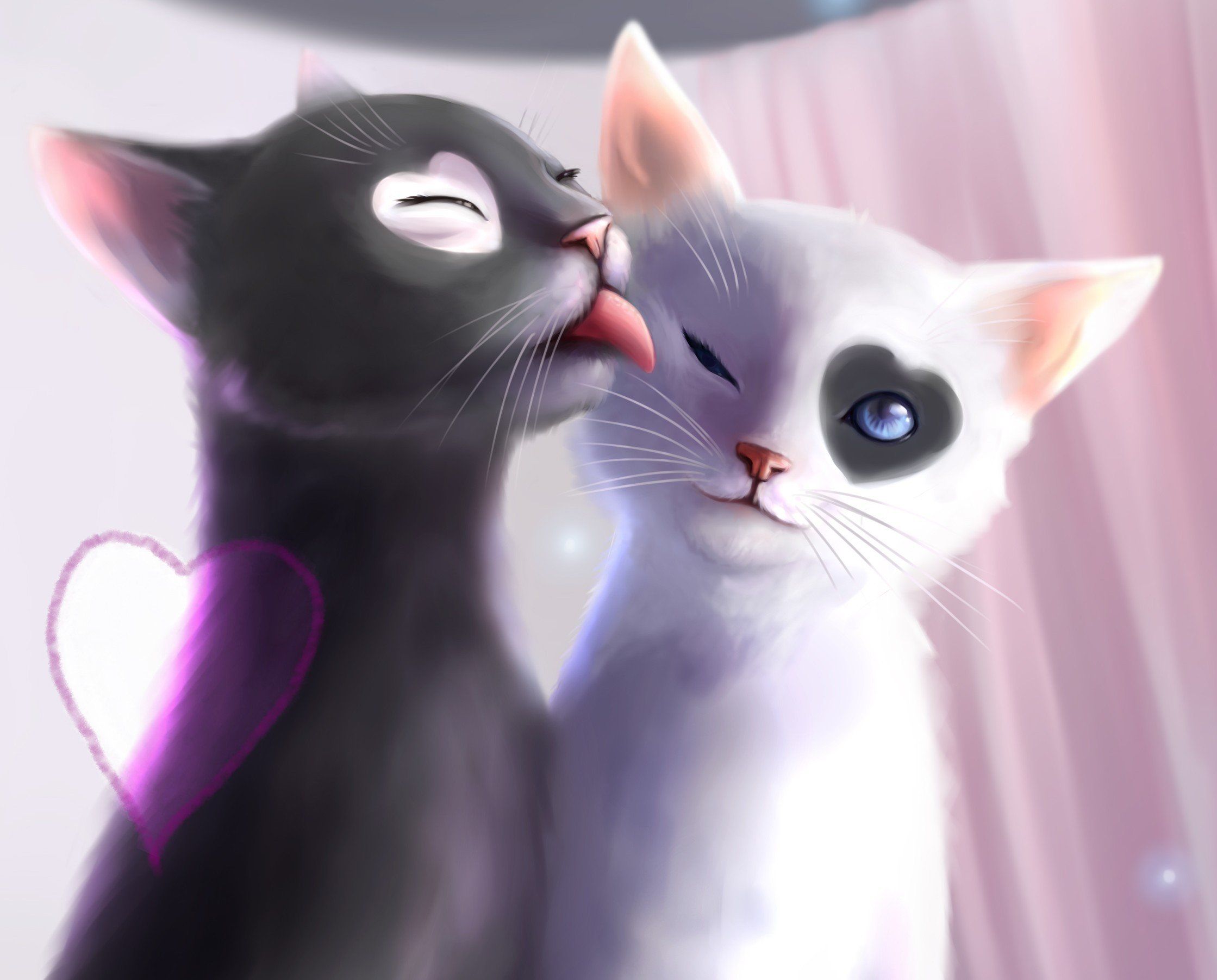 Tranh vẽ hai chú mèo đen trắng rất cute