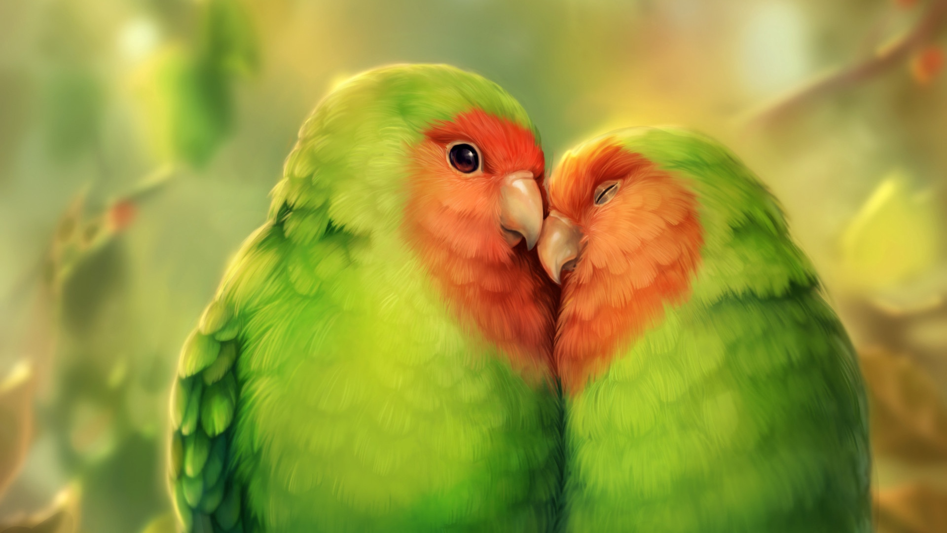 Tranh vẽ hai chú vẹt rất đáng yêu cute