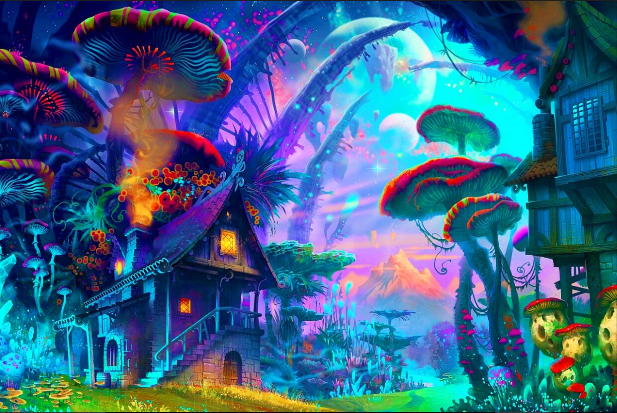Tranh vẽ ngồi nhà trong khu rừng kỳ lạ cực kỳ màu sắc