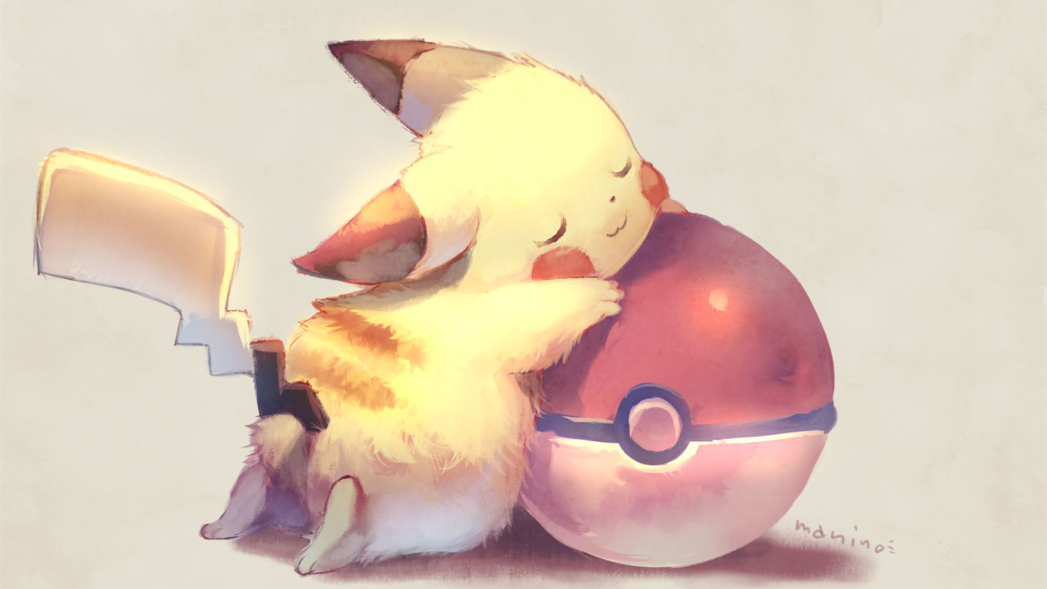 Tranh vẽ Pikachu ôm Pokemon ball rất cute