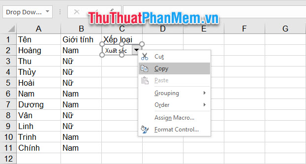 Cách tạo Combo Box trong Excel