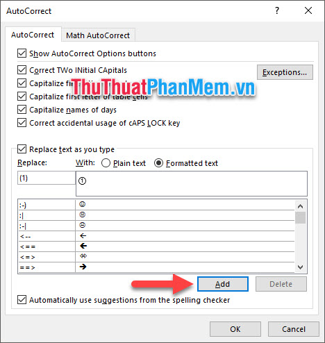 Chọn Add để thêm chữ viết tắt