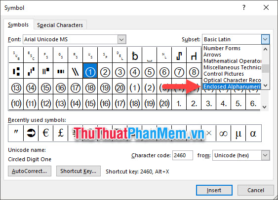 Chuyển mục Subnet thành Enclosed Alphanumerics