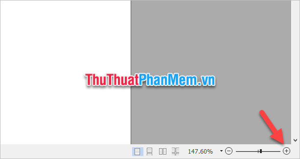 Click vào biểu tượng dấu cộng phóng to ở góc phải dưới cùng của giao diện phần mềm đọc file PDF