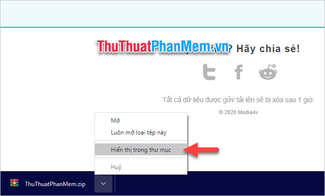 Mở thư mục chứa file nén