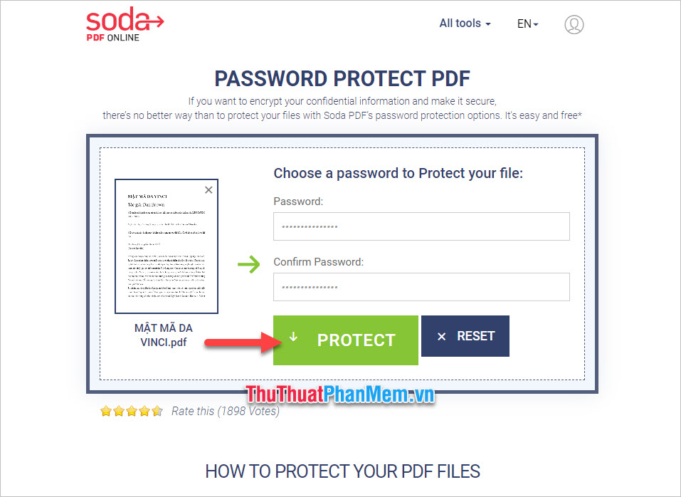 Nhập mật khẩu và xác nhận mật khẩu sau đó nhấn Protect