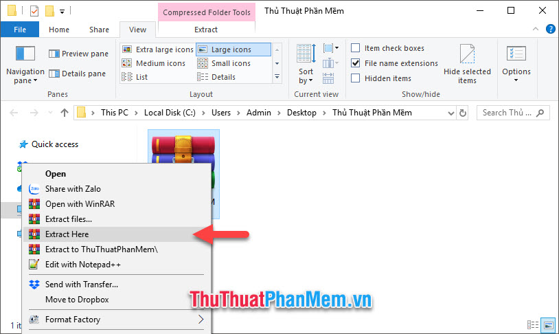 Thực hiện giải nén để lấy các file ảnh ra ngoài bằng cách click chuột phải vào file zip và chọn Extract Here