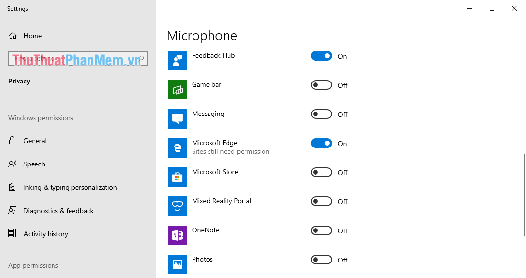 Bật hoặc tắt quyền sử dụng Micro cho các ứng dụng bắt buộc trên Windows