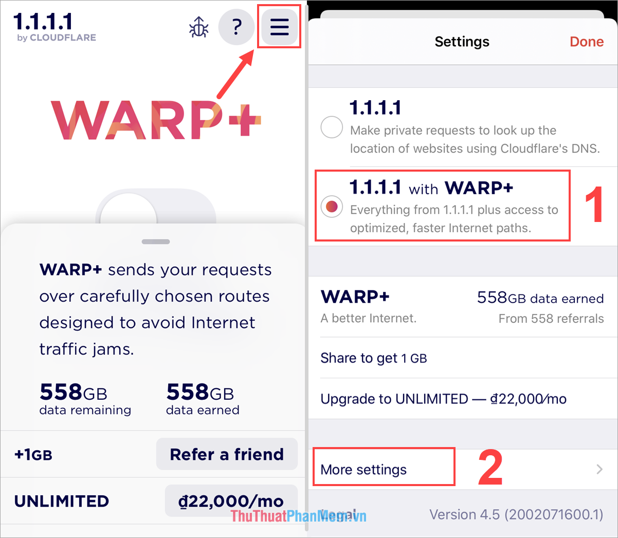 Hướng dẫn cách tăng DATA Warp+ VPN (1.1.1.1) miễn phí