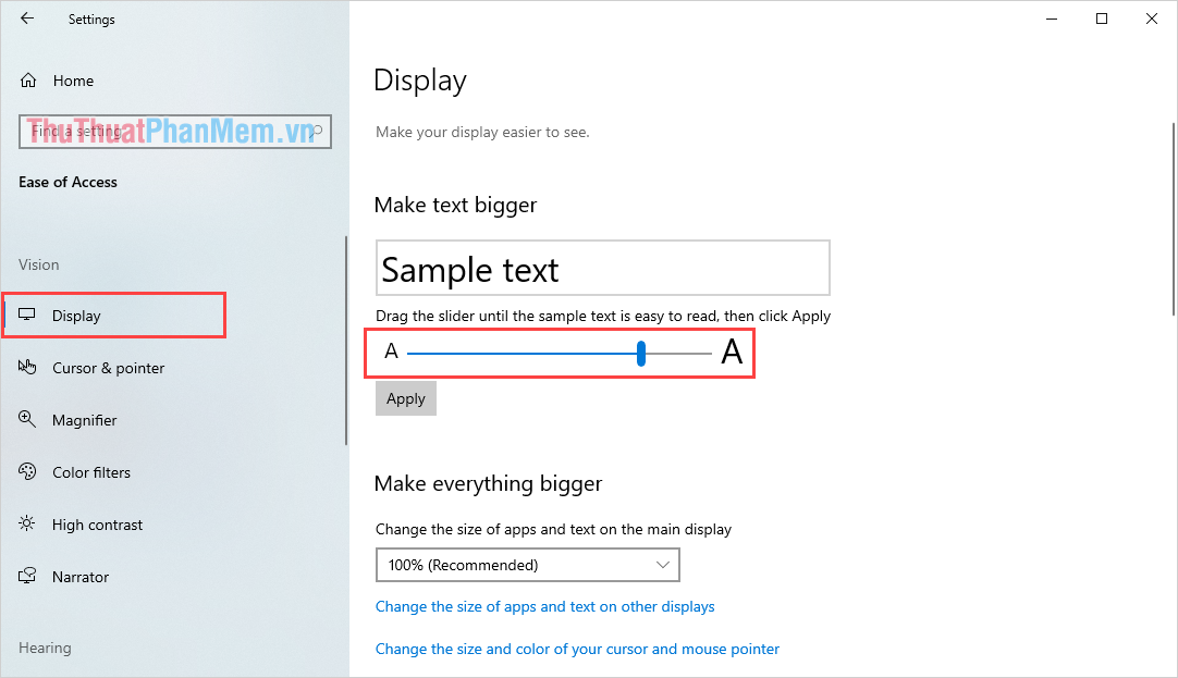 Cách chỉnh cỡ chữ trên màn hình Windows 10