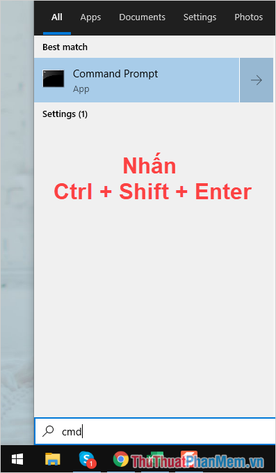 Sử dụng tổ hợp phím Ctrl + Shift + Enter khi Command Prompt xuất hiện