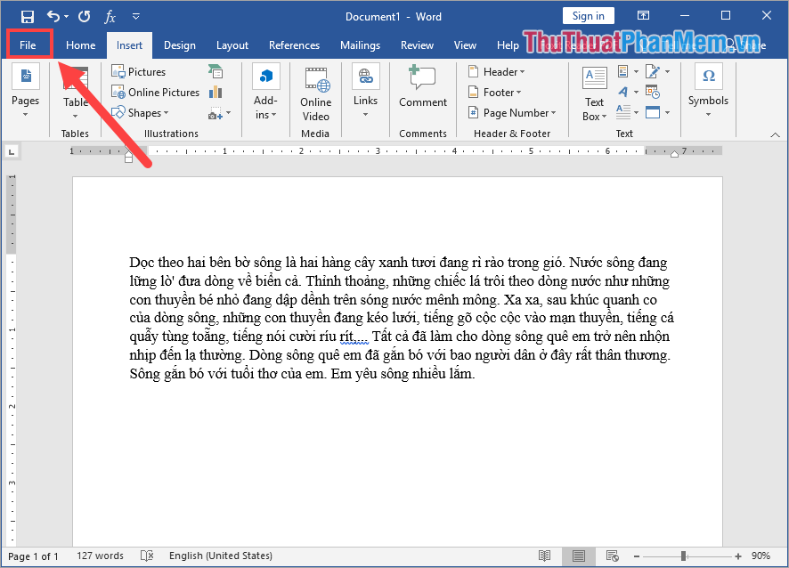 Chọn File để mở các tùy chọn