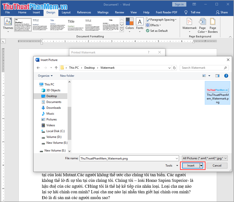 Chọn file Logo và nhấn Insert để mở