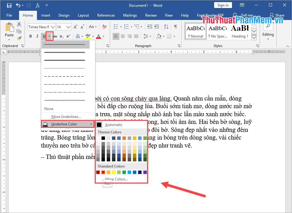 Chọn Underline Color rồi click vào màu mà bạn muốn