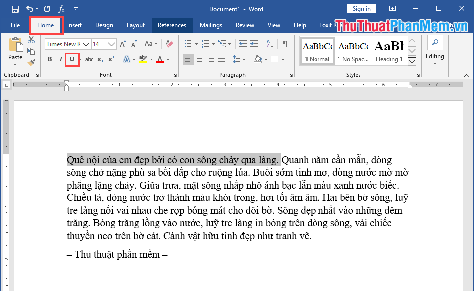 Chọn Underline