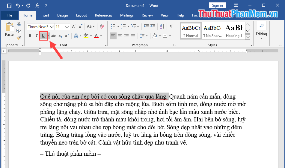 Nhấn vào chữ U hoặc sử dụng tổ hợp phím Ctrl + U