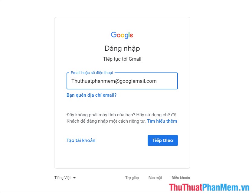 Sử dụng tên miền phụ googlemail