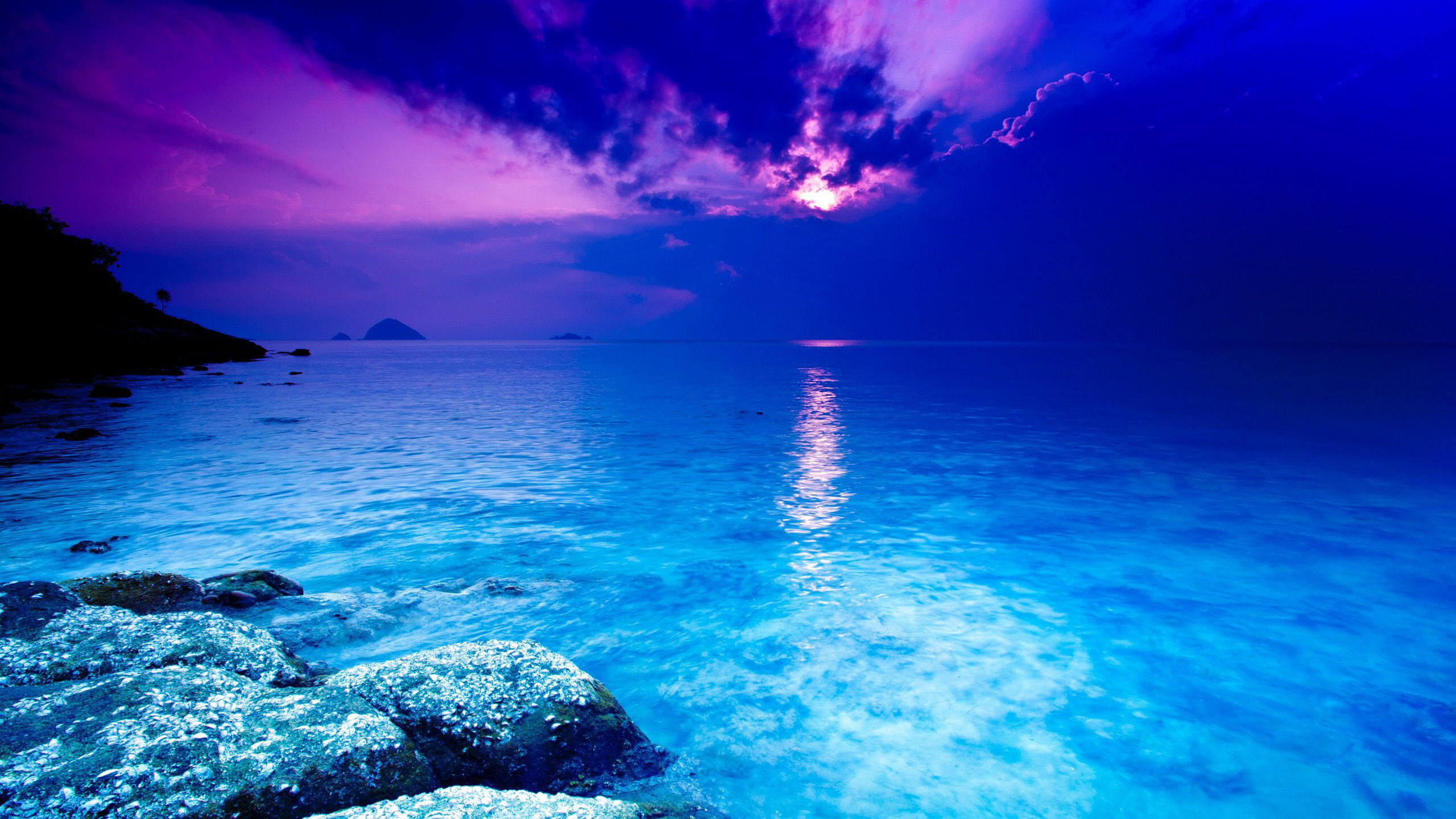 Hình nền biển cả xanh lơ về đêm