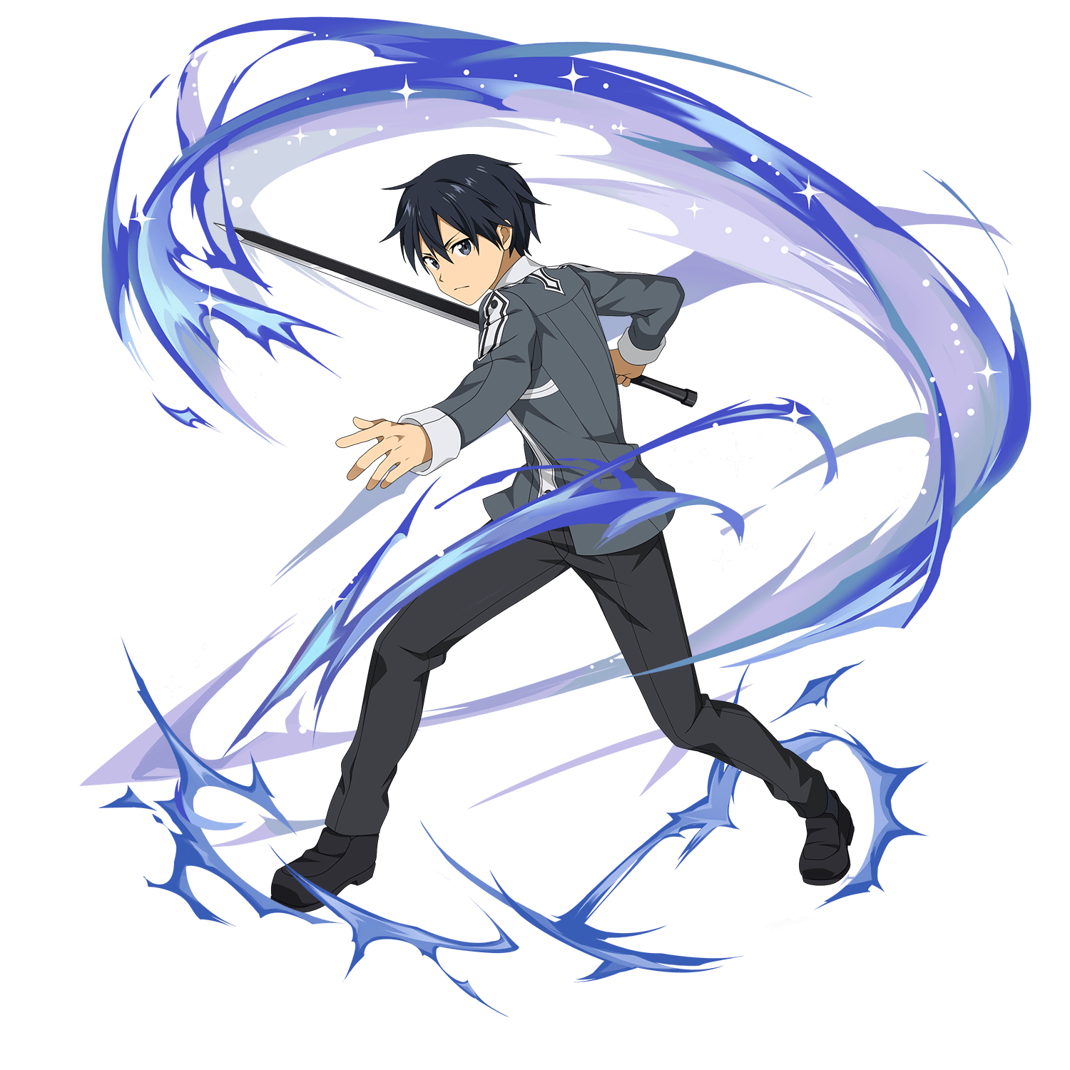 Hình ảnh trong hình dạng của Kirito là một cơn lốc màu xanh tím