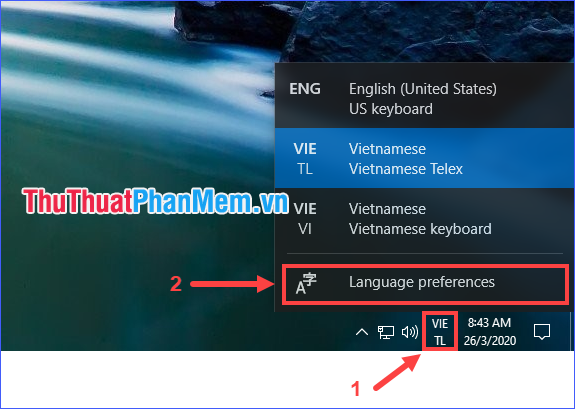 Cách xóa bàn phím tiếng Việt khỏi Win10