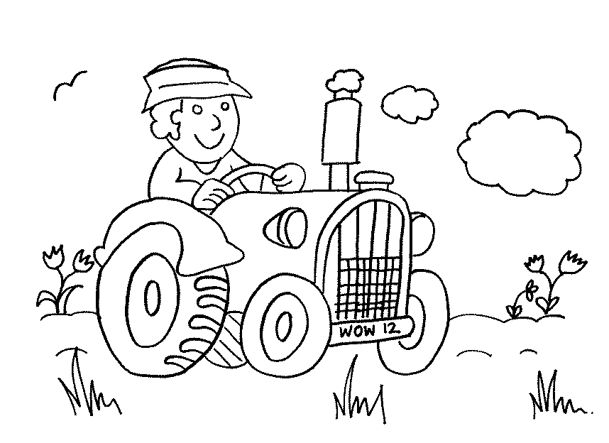 Tranh tô màu bác nông dân lái ô tô