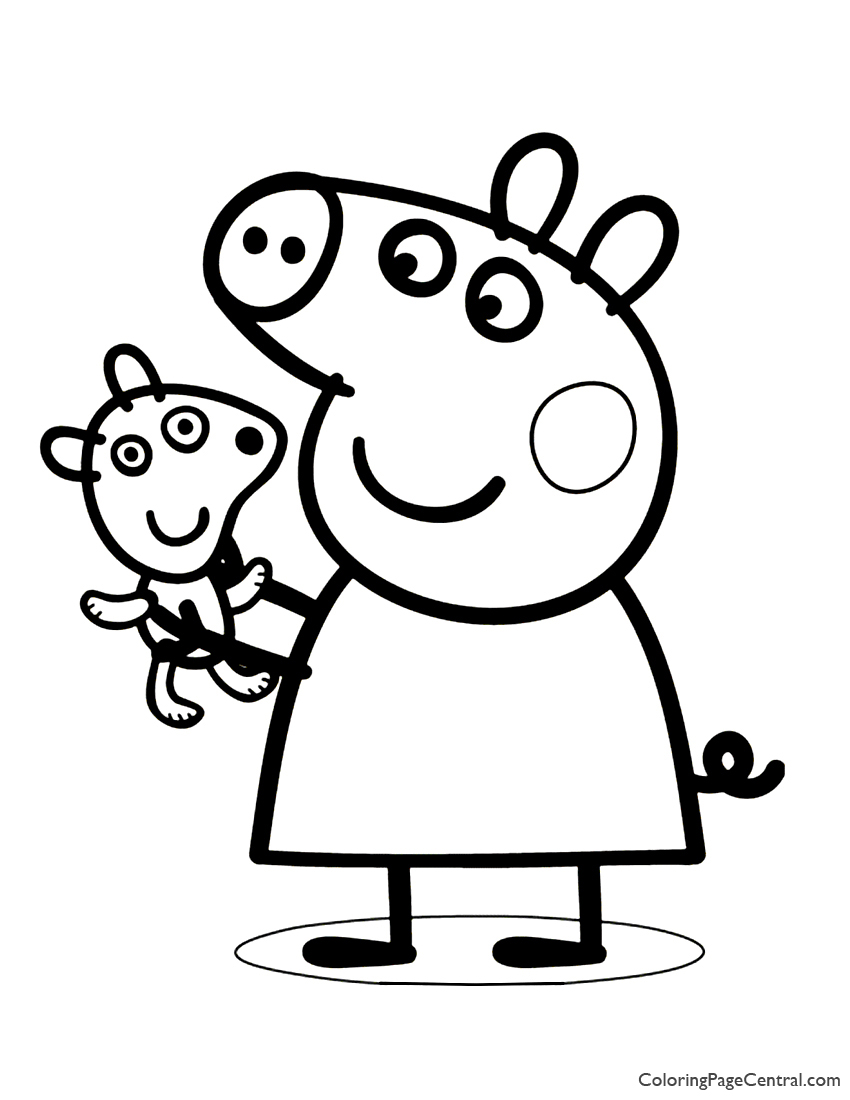 Hình hình ảnh tô color chú heo Peppa và gấu bông