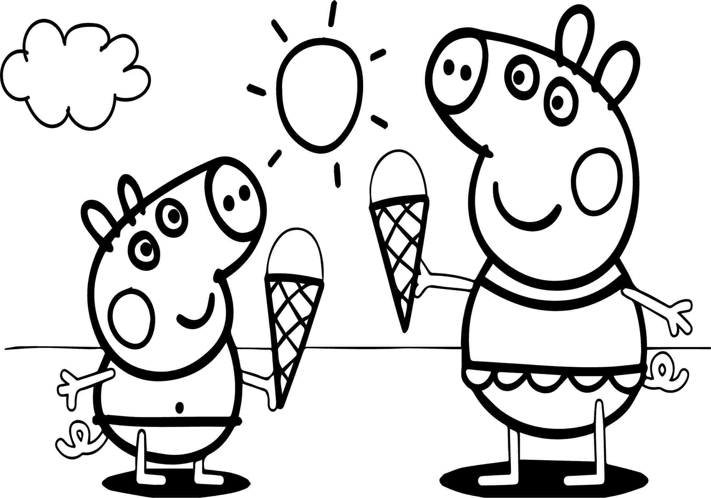 Tô màu hình chú heo Peppa đang ăn kem