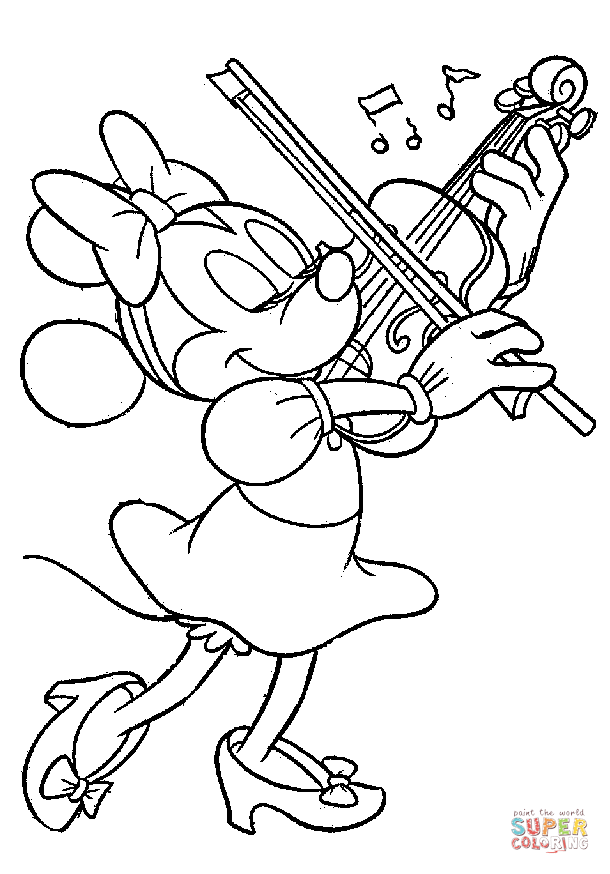 Tranh tô màu bạn gái chuột Mickey chơi đàn violin