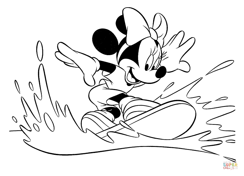 Tranh tô màu bạn gái chuột Mickey lướt ván siêu đẳng