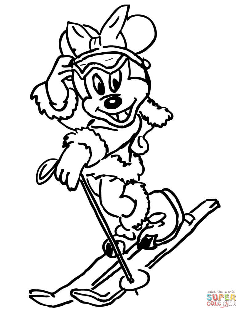 Trang màu cô gái trượt tuyết chuột Mickey