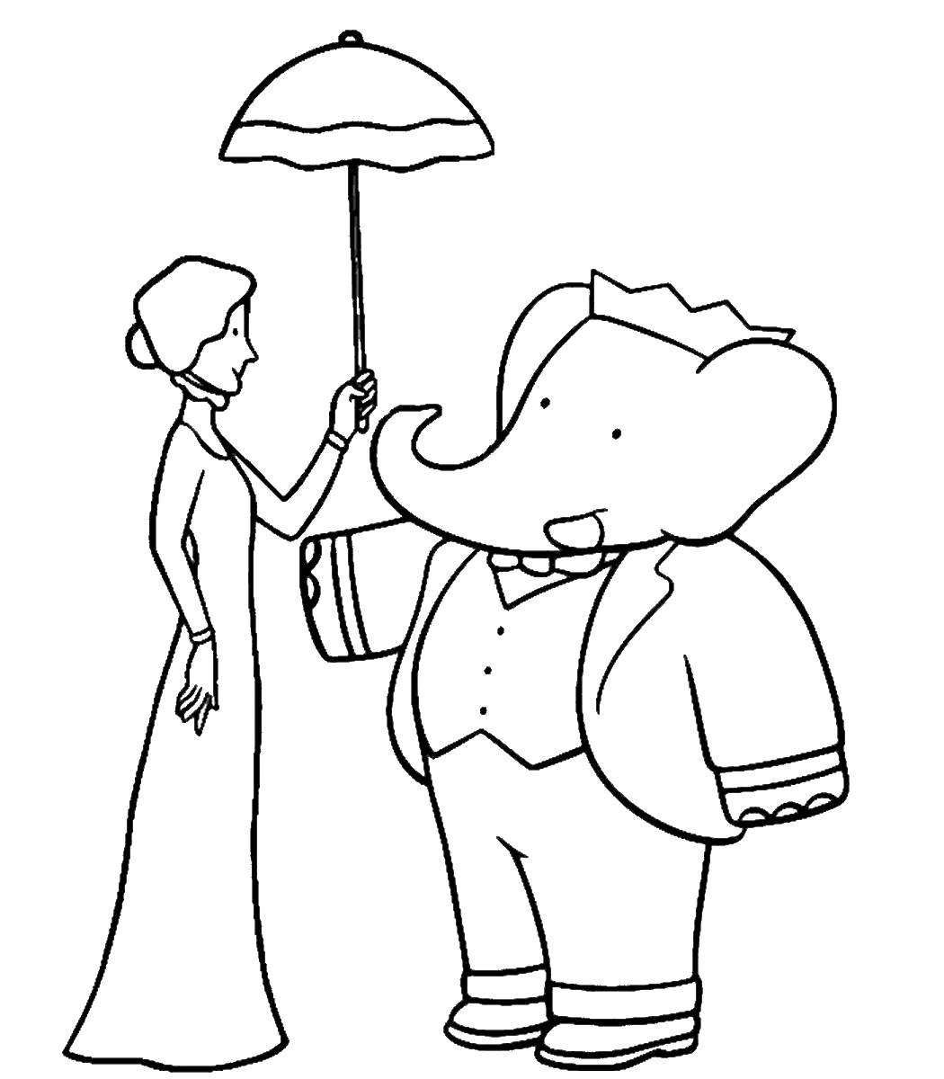Tranh tô màu chú voi và người phụ nữ