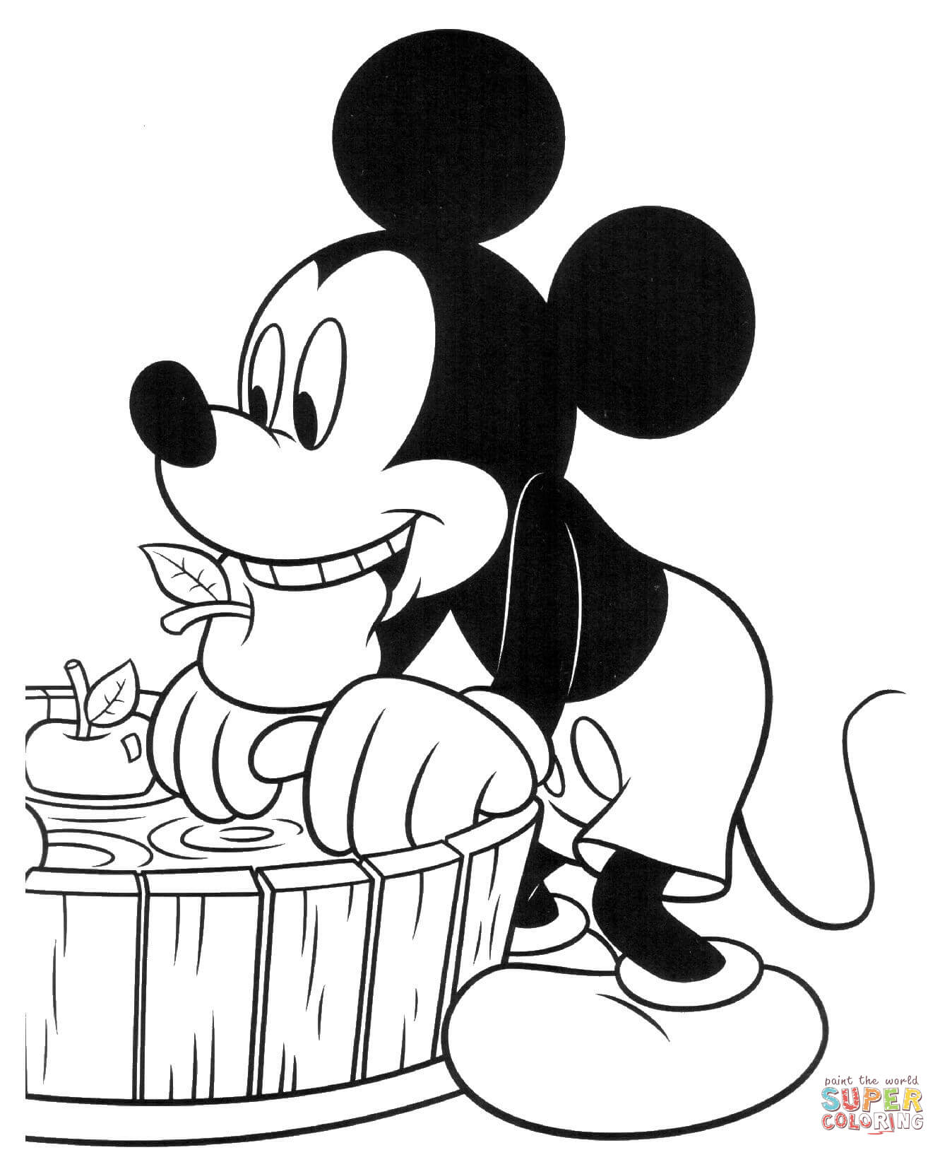 Chuột Mickey ăn táo trang tô màu