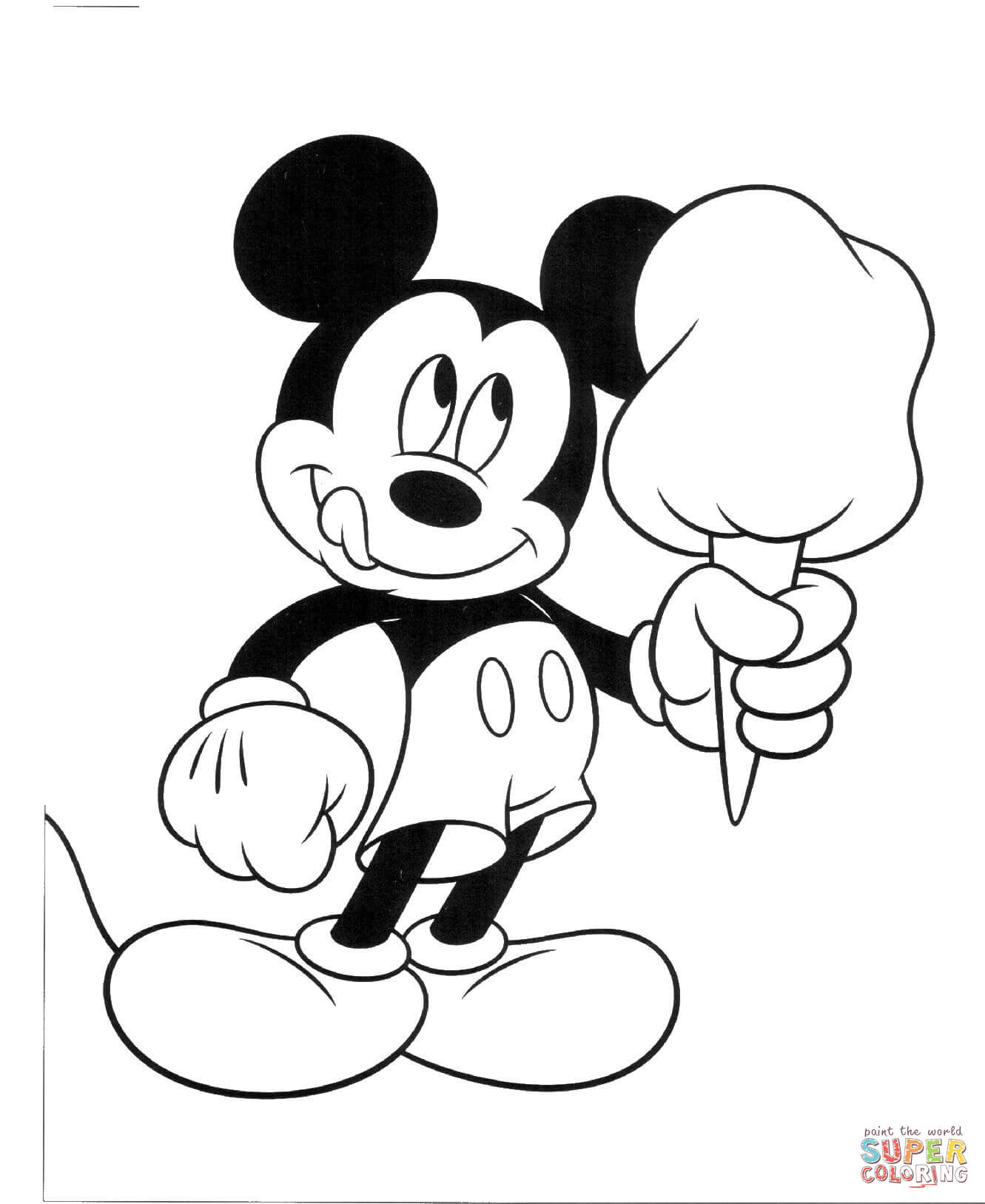 Trang màu chuột Mickey cầm một cây kem khổng lồ