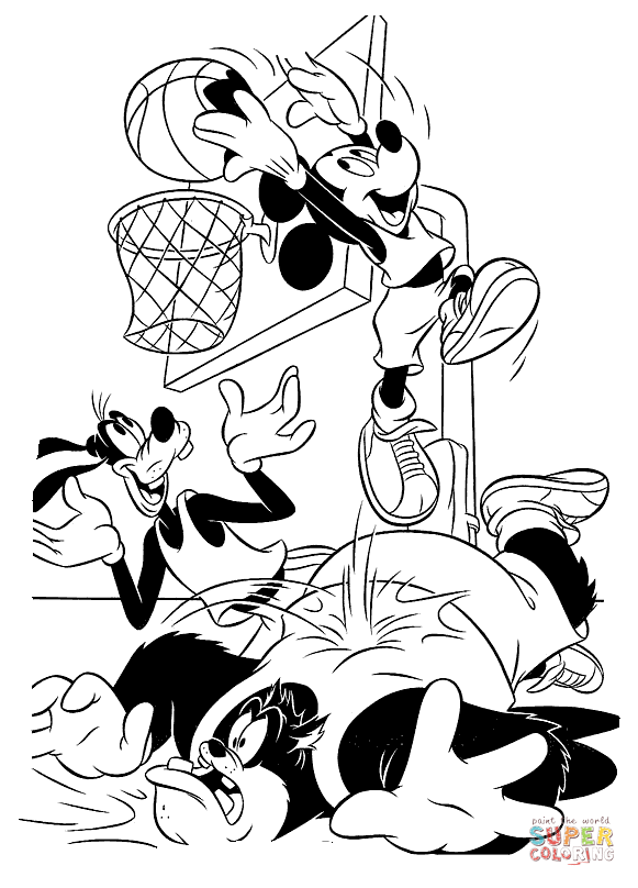 Chuột Mickey chơi bóng rổ trang màu