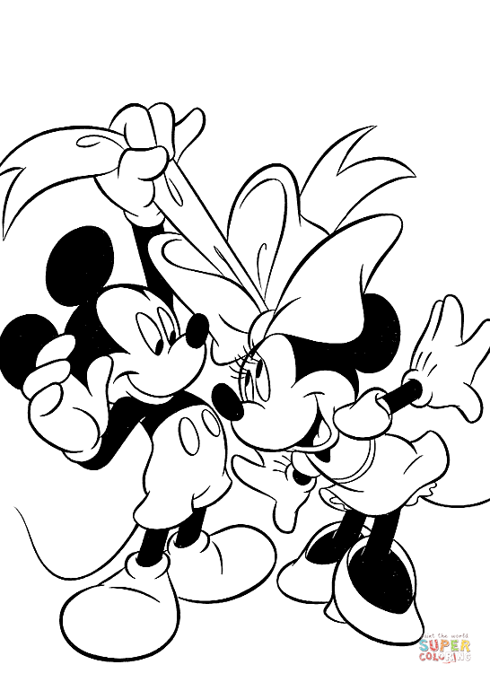 Tranh tô màu chuột Mickey đẹp rút nơ sinh nhật