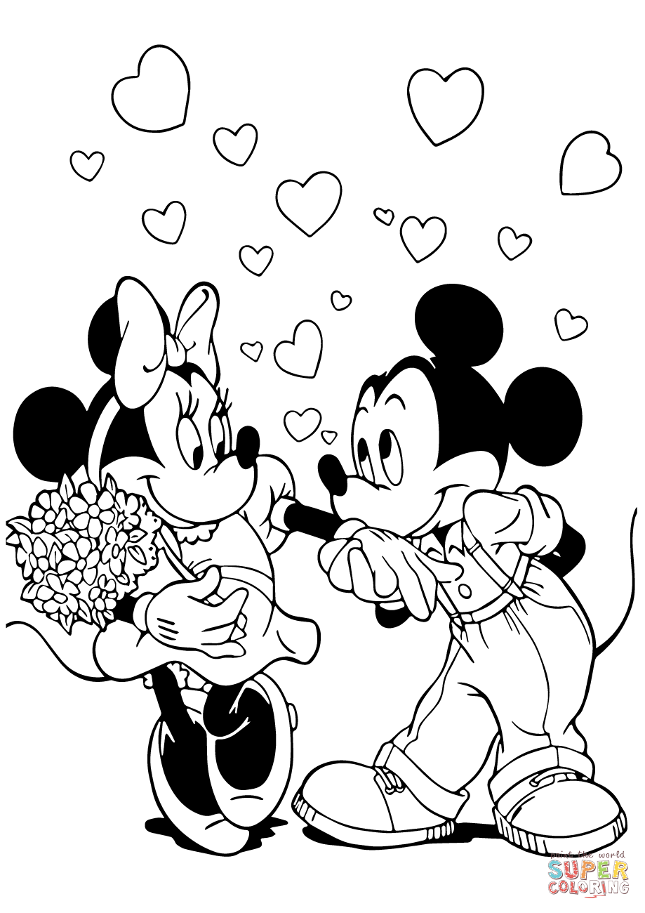 Trang màu chuột Mickey hôn tay bạn gái
