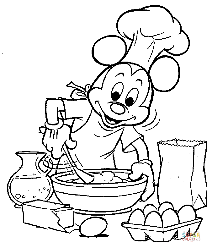 Các trang tô màu chuột Mickey trong nhà bếp
