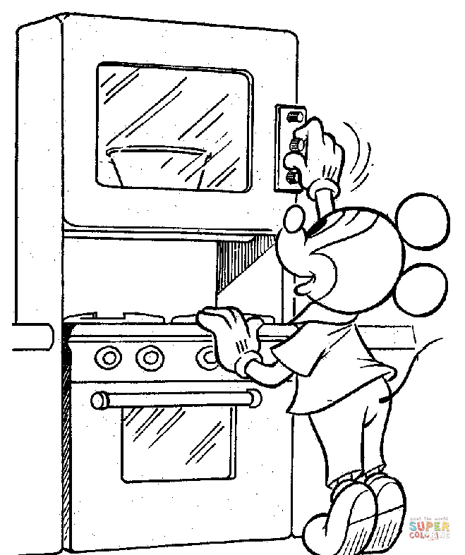 Các trang tô màu chuột Mickey sử dụng lò nướng