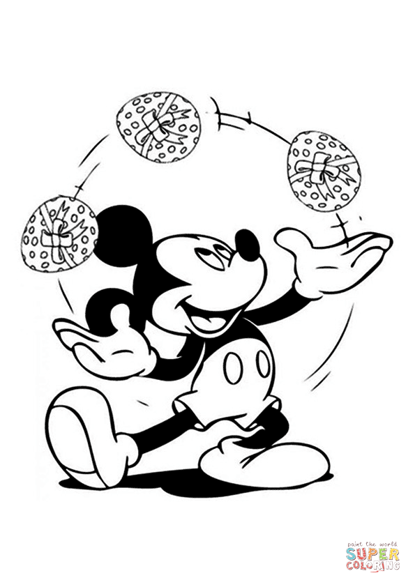 Tranh tô màu chuột Mickey tung hứng quả trứng