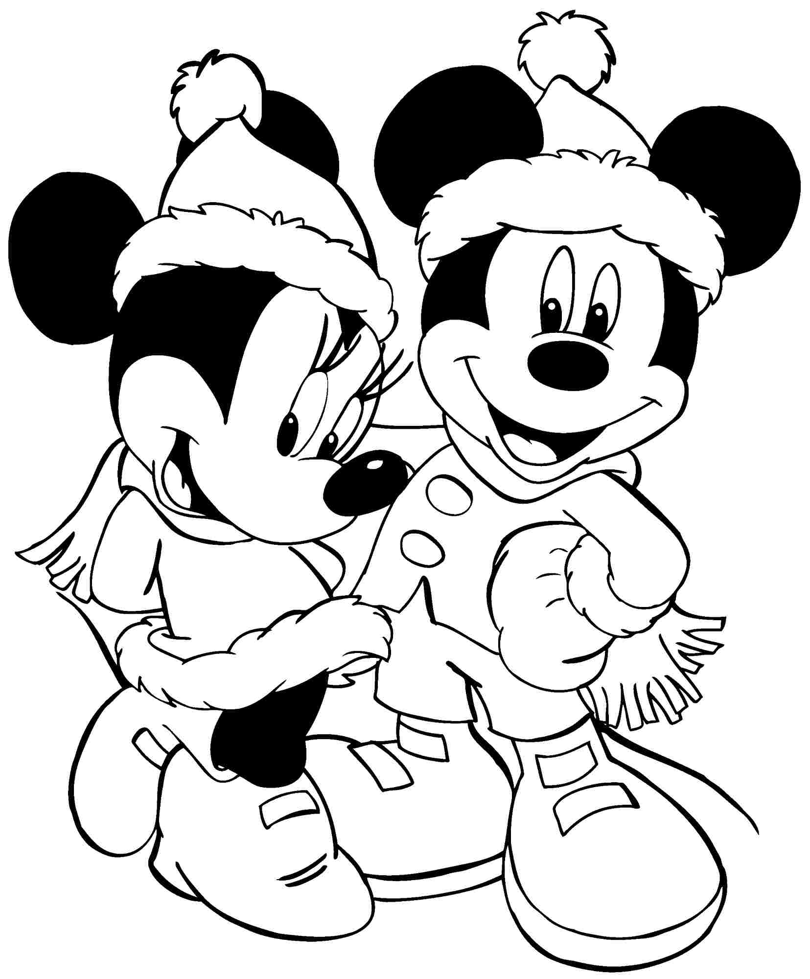 Tranh tô màu chuột Mickey và bạn gái mặc đồ rất ấm