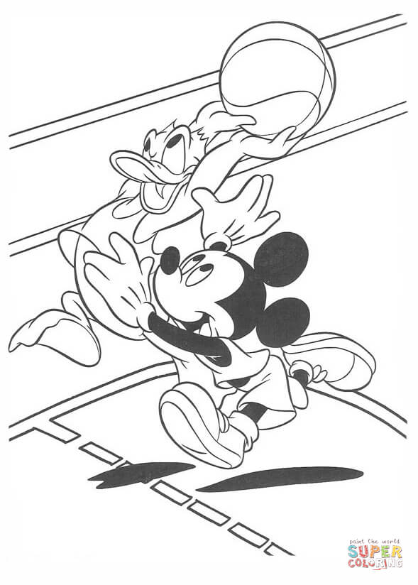 Tranh tô màu cùng chơi thể thao với chuột Mickey