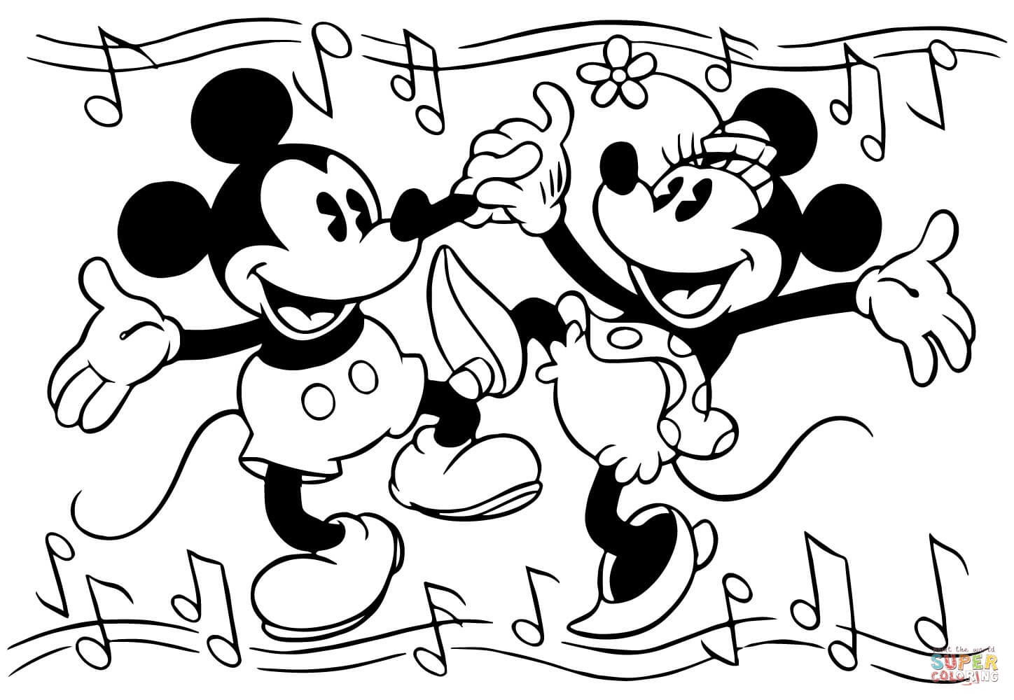 Tranh tô màu hai chuột Mickey nhảy múa
