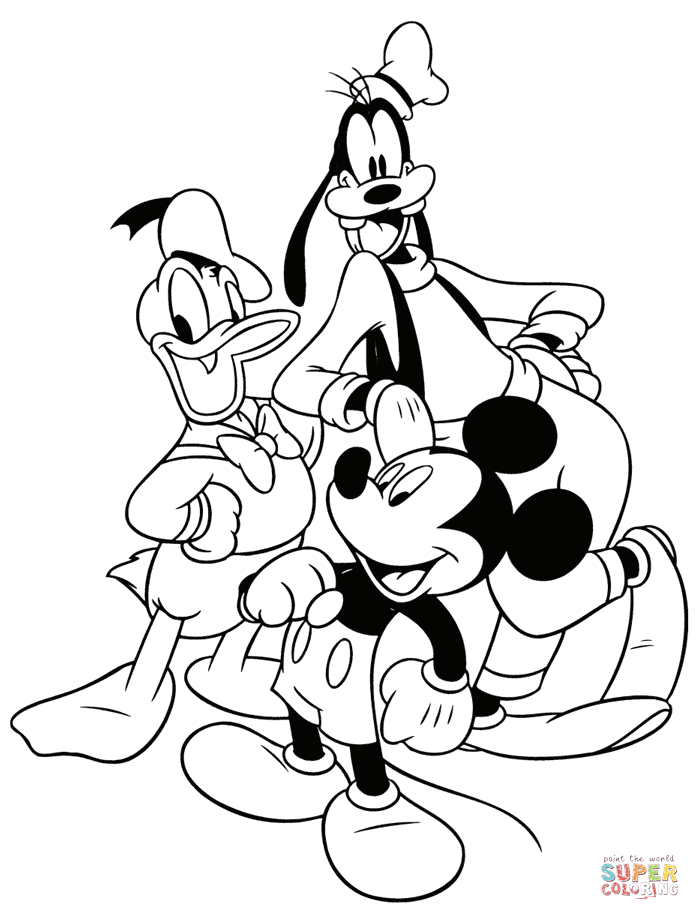 Tranh tô màu Mickey cùng vịt và chó