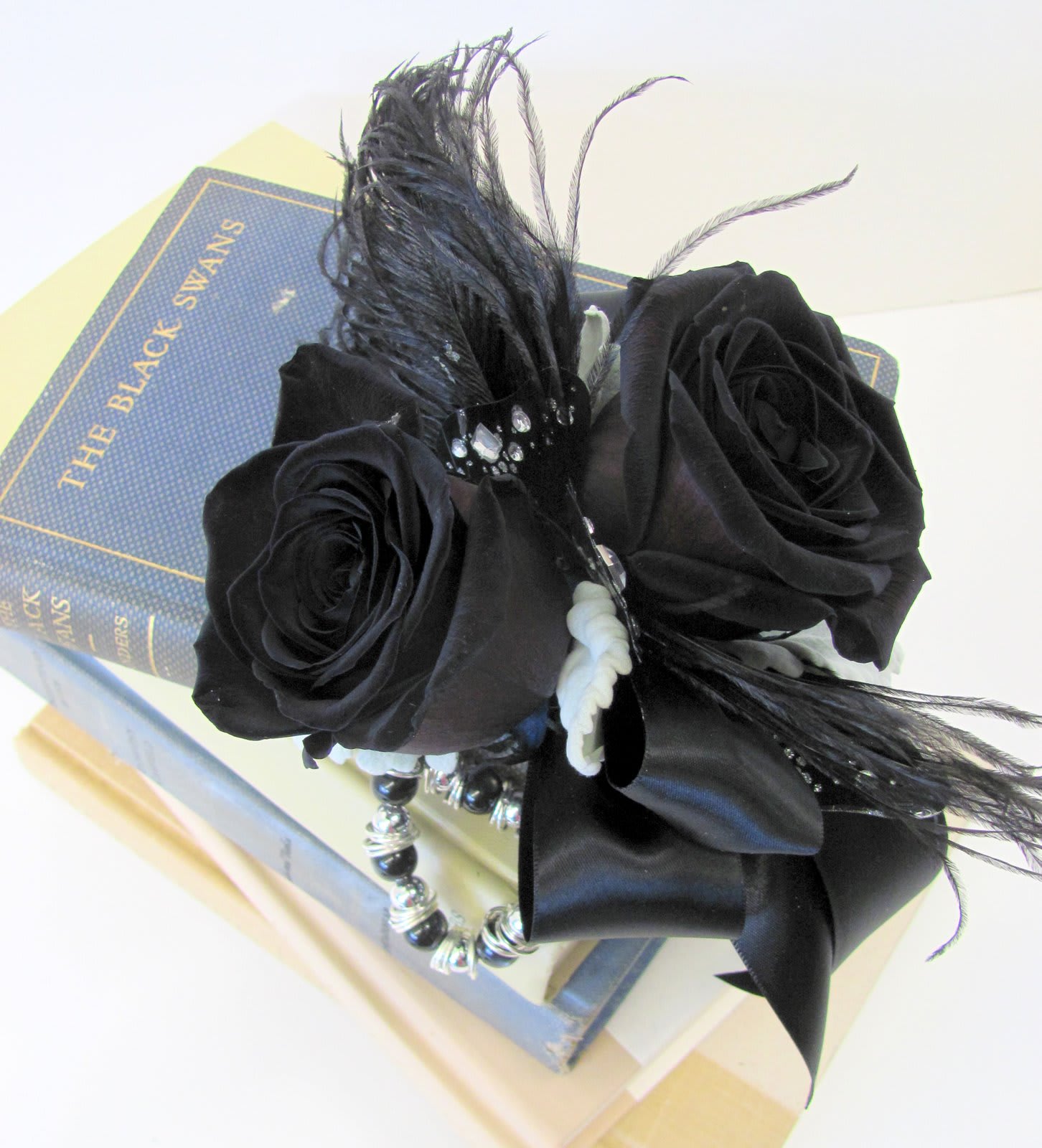 Hai bông hoa hồng đen và lông vũ rất đẹp