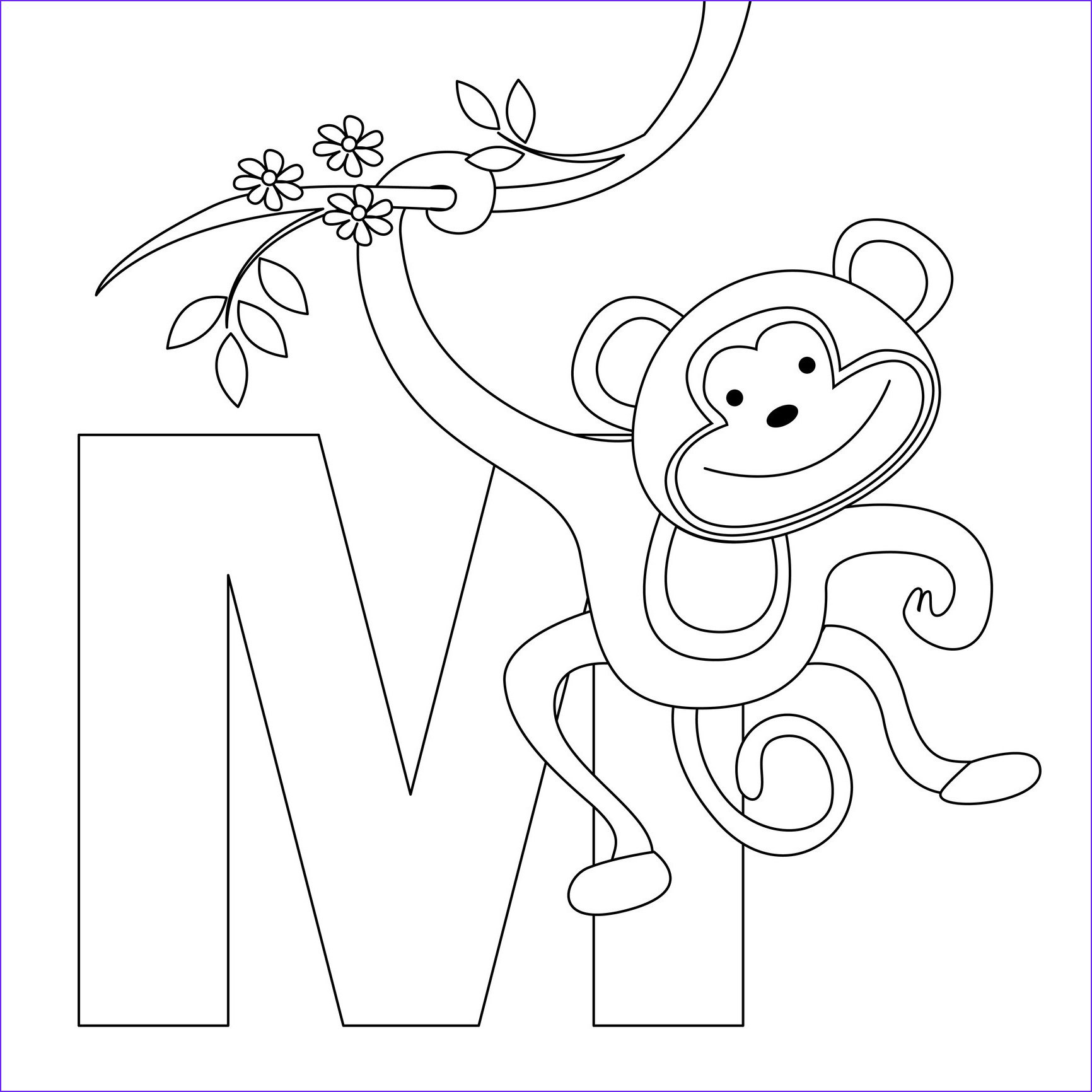 Tranh tô màu chữ cái M monkey